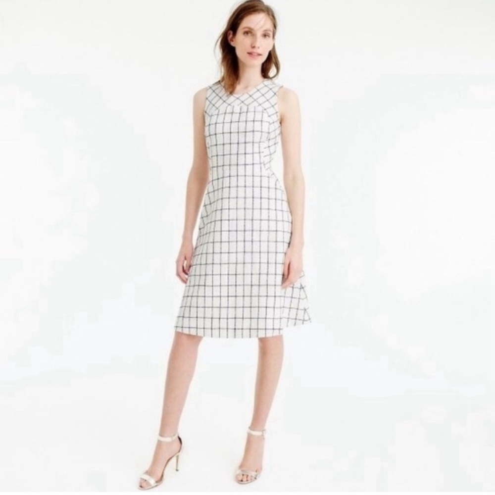 J Crew white checkered A line dress